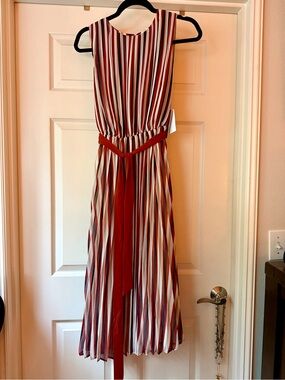 Halogen Pleated Belted Midi Dress